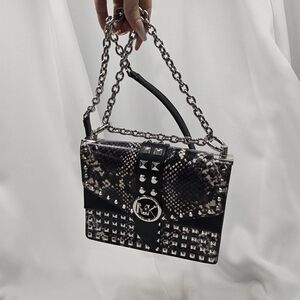 Michael Kors Studded Snakeskin Black And Silver Chain Bag